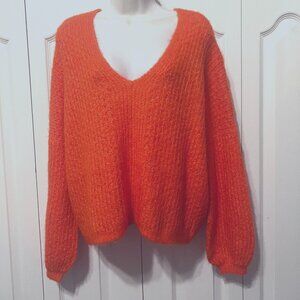 Lumiere Cassandra V-Neck Super Soft Bright Orange Cropped Sweater-Med-Comfy-Puff